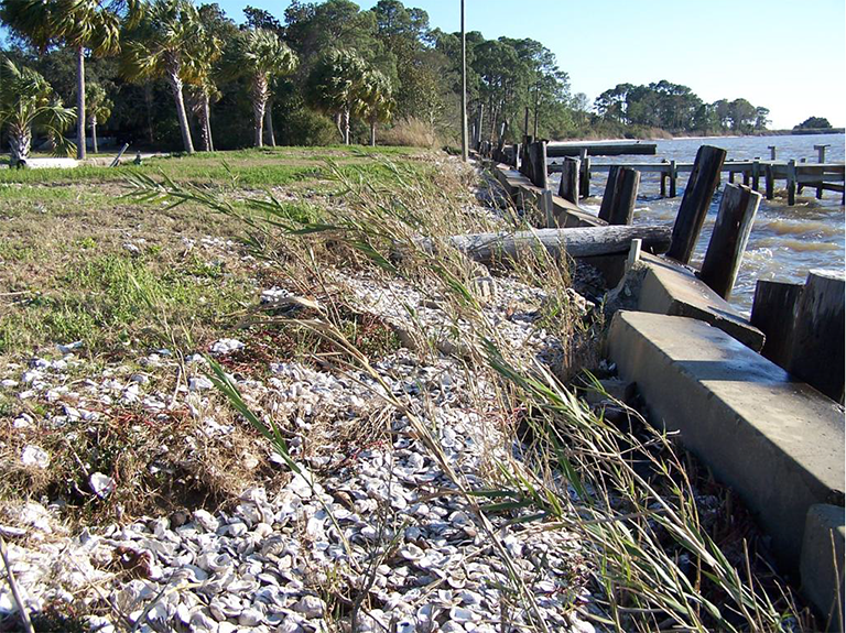 Indian Creek failing seawall before