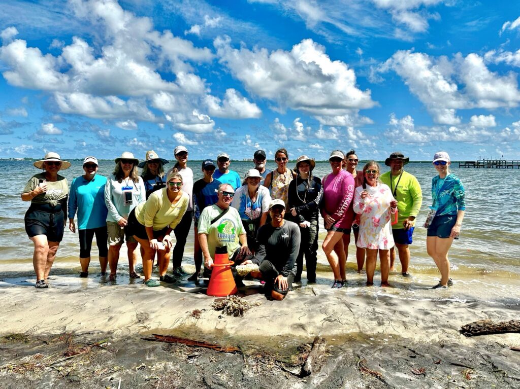 Participants of the 2024 Florida Master Naturalist Coastal Shoreline Restoration Course at Old Fort Park in Fort Pierce learn about oyster reef restoration.